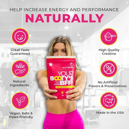 Creatine Gummies for Women, 5g - Creatine Monohydrate for Women - Workout Recovery, Muscle Toner, Boost Energy - Booty Gummies - Gluten Free, Vegan Creatine Chews Gummy, Cranberry Flavor (150)