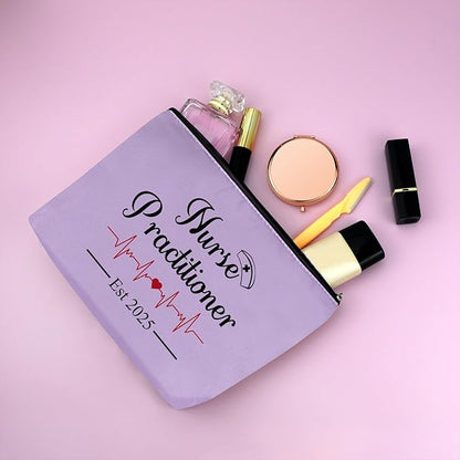 Mxrymvu New Nurse Practitioner Gifts Cosmetic Bag New Nurse Graduation Gifts NP Makeup Bag NP Est 2025 Graduation Christmas Birthday Present Travel Pouch Purple