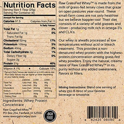 Raw Grass Fed Whey Protein Powder, Happy Healthy Cows, Undenatured, GMO-Free, Hormone Free, Gluten Free, Unflavored, Unsweetened, 5LB