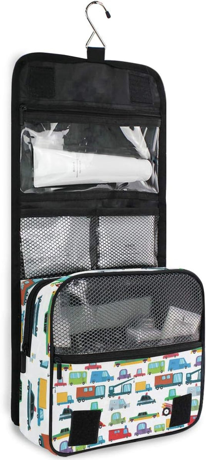 senya Hanging Travel Toiletry Bag Kit Boys Makeup Case Cosmetics Organizer for Men Women (Cartoon Boy Cars)