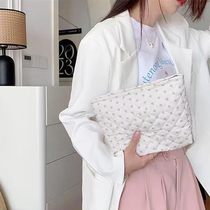 Cosmetic Bags for Women Makeup Bag Large Capacity Purse Travel Toiletry Zipper Storage Pouch Make up Brushes Organizer for Gifts (White, mini flowers)