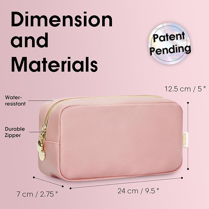 Wandering Nature Makeup Bag for Purse Cosmetic Bags for Women Make Up Organizer Travel Pouch Pencil Case with Slip-in Pockets Vegan Leather,Patent Pending