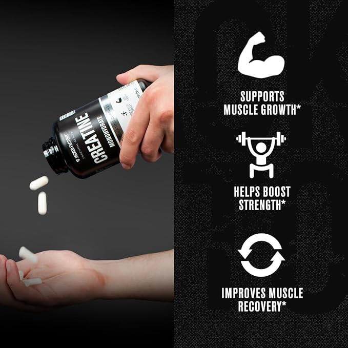 Jacked Factory Creatine Monohydrate Capsules - Creatine Supplement for Muscle Growth, Increased Strength, Enhanced Energy Output and Improved Athletic Performance - 150 Capsules