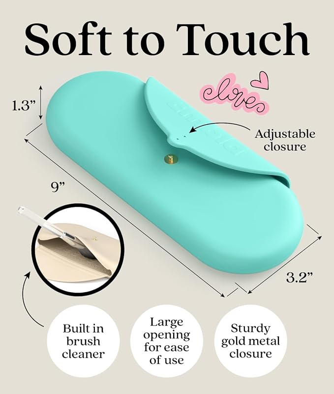 Embla Makeup Brush Holder Travel Cosmetic Case Pouch, Soft Silicone Cosmetic Bag Make Up Brushes Holder with Secure Snap Closure, Travel Makeup Brush Case, Cotton Candy