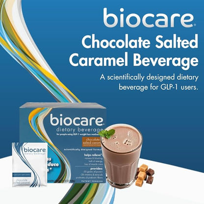Nutritional Beverage for GLP-1 Users, Dietary Powder Drink Provides 20g Essential Protein, 26 Vitamins/Minerals, Helps Ease Nausea, Bloating, Constipation, Chocolate Salted Caramel (14 Count)