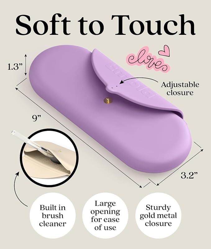 Embla Makeup Brush Holder Travel Cosmetic Case Pouch, Soft Silicone Cosmetic Bag Make Up Brushes Holder with Secure Snap Closure, Travel Makeup Brush Case, Grape