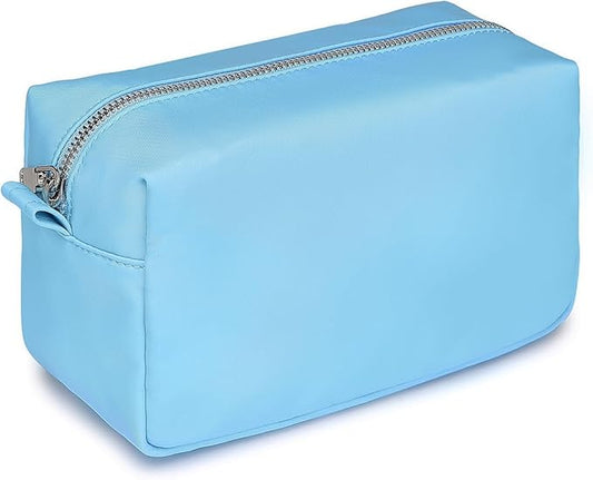 Organizer Bag Lightweight Cosmetic Bag with Ring Clasp Perfect Travel Makeup Bag for Women nylon Stand Up Design (Sky Blue/Nylon)