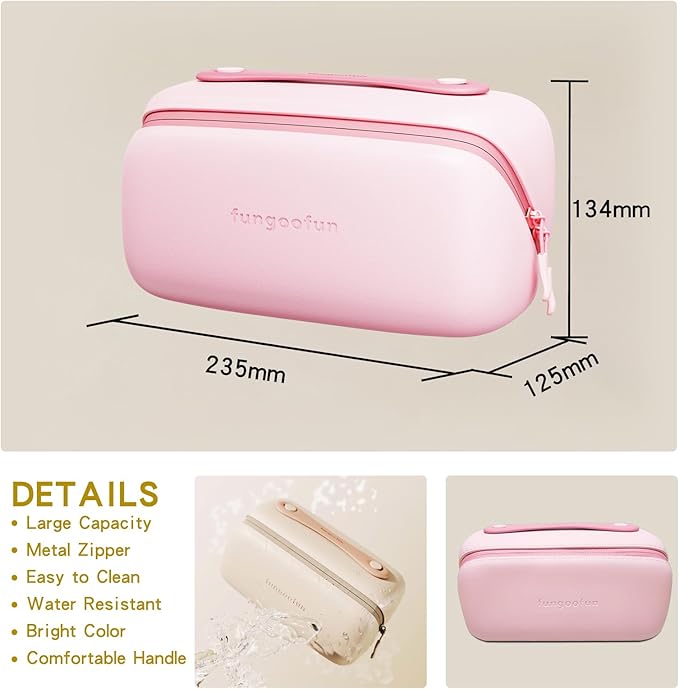 Travel Makeup Bag, Large Capacity Waterproof Cosmetic Bag for Women, Portable Pouch Open Flat Toiletry Bag Make up Organizer with Divider and Handle, Pink