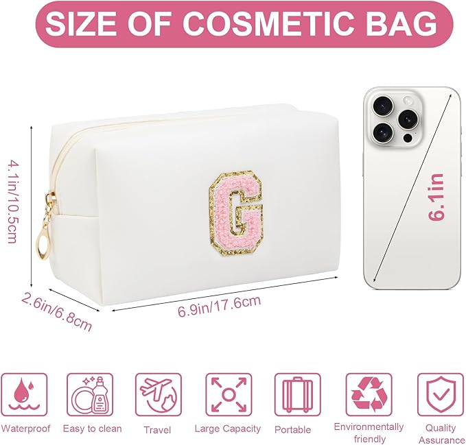Birthday Gifts for Women Her,Travel Cute Makeup Bag,Large Capacity Cosmetic Bags for Women Makeup Pouch PU Leather Waterproof Cosmetic Bag (G, White)