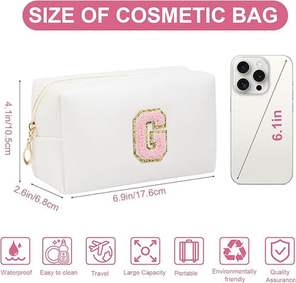 Birthday Gifts for Women Her,Travel Cute Makeup Bag,Large Capacity Cosmetic Bags for Women Makeup Pouch PU Leather Waterproof Cosmetic Bag (G, White)