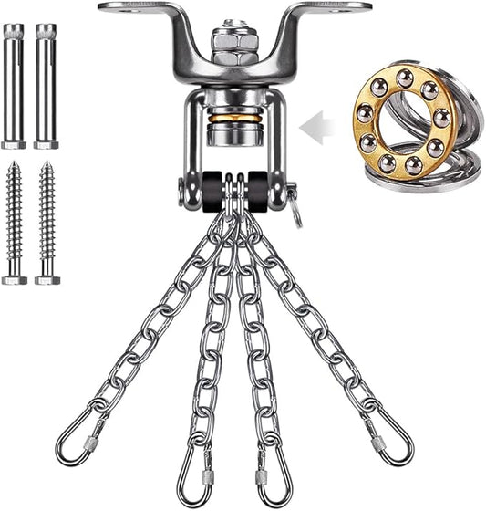 SELEWARE Heavy Duty Punching Bag Hanger with Bearing, Stainless Steel 360° Rotation Wood Beam Holder with Chains for Hanging Indoor Outdoor Boxing Punching Bag