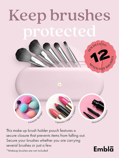 Embla Makeup Brush Holder Travel Cosmetic Case Pouch, Soft Silicone Cosmetic Bag Make Up Brushes Holder with Secure Snap Closure, Travel Makeup Brush Case, Rosette
