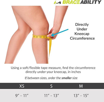 BraceAbility Kids Knee Band - Youth Patellar Tendon Support Strap Child Osgood Schlatter Brace for Jumpers Knee, Patella Tendonitis, Sports Wrap for Running, Soccer, Volleyball, Basketball (XS)