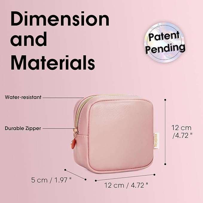 Wandering Nature Small Makeup Bag for Purse Mini Make up Pouch Cute Cosmetic Pouch for Women with Slip-in Pockets Matte Leather, Pink