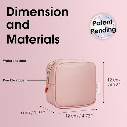Wandering Nature Small Makeup Bag for Purse Mini Make up Pouch Cute Cosmetic Pouch for Women with Slip-in Pockets Matte Leather, Pink