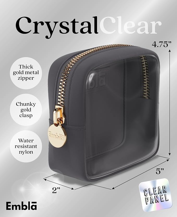 Embla Clear Cosmetic Bag Makeup Case, Clear Zipper Make Up Pouch and Toiletry Travel Tote, Cute Skincare Pouches for Women Girls, Preppy Purse Cosmetic Organizer, Mini Makeup Bags, Grey