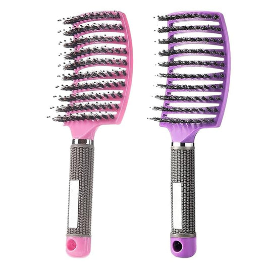 Voremy Magical Ultra Detangling Brush for Wet or Dry Hair - Fast Drying Styling Massage Hairbrush for Men, Women and Kids (Pink+Purple)