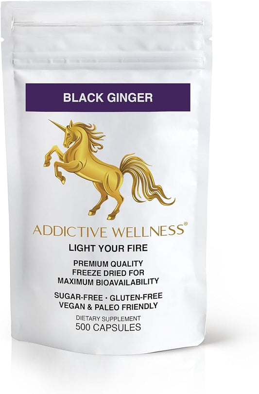 Addictive Wellness Thai Black Ginger for Men, Thai Black Ginger Supplement to Support Energy Metabolism, Endurance & Performance, Freeze Dried Black Ginger Capsules 450mg, Vegan & Paleo, 500 Count
