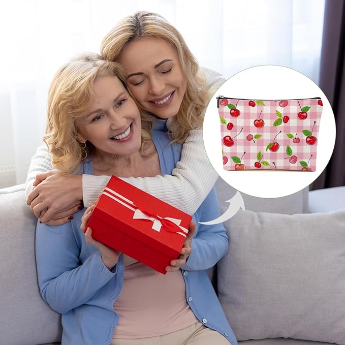 Cherry Makeup Bag Coquette Aesthetic Cosmetic Bag Cherry Gifts for Women Girls Friend Daughter Cherry Themed Gifts Travel Organizer Zipper Pouch Graduation Birthday Friendship Gifts