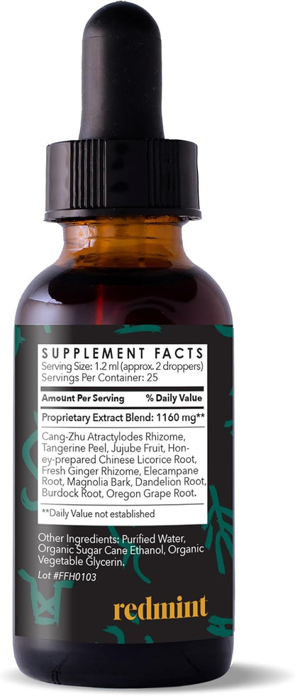 Redmint Herbal Tincture - Digestif | Herbal Supplement with Burdock Root,Dandelion Root Extract | Natural Detox and Enhance Gut & Digestive Health | Rooted in Ancient TCM Wisdom | 30 ml
