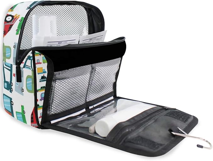 senya Hanging Travel Toiletry Bag Kit Boys Makeup Case Cosmetics Organizer for Men Women (Cartoon Boy Cars)