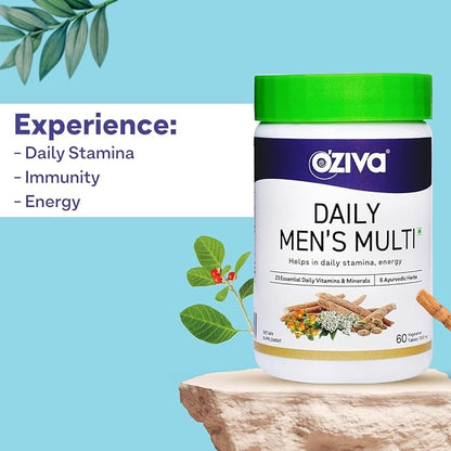 Daily Men’s Multivitamins Tablets | Multivitamins for Men’s Daily Stamina, Improved Energy & Better Immunity | with Daily 23 Minerals, Ashwagandha, Akarkara & Choline, 60 Capsules