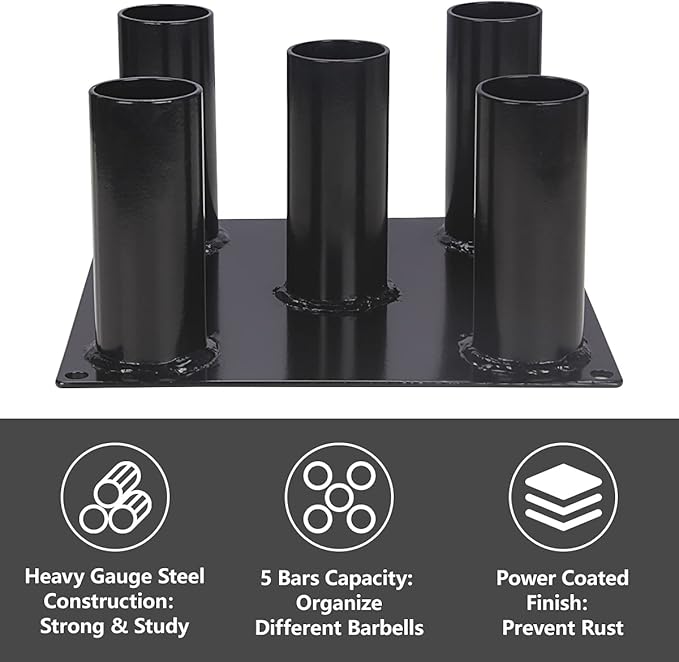 Butizone Barbell Holder Floor Stand Vertical, Corner Weight Bar Storage Rack for Home Gym, Fit for 2 inch Olympic Bars, Curl Bars, Hex Bars, Trap Bars, Triceps bars, Holds 5 Bars
