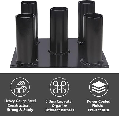 Butizone Barbell Holder Floor Stand Vertical, Corner Weight Bar Storage Rack for Home Gym, Fit for 2 inch Olympic Bars, Curl Bars, Hex Bars, Trap Bars, Triceps bars, Holds 5 Bars