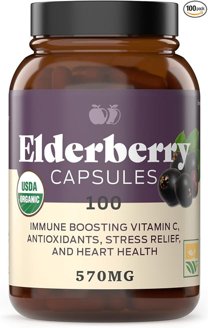 Organic Elderberry Capsules - Organic, Dried, & Pure Elderberry Sambucus Natural Immune Boost Capsules - 570 mg