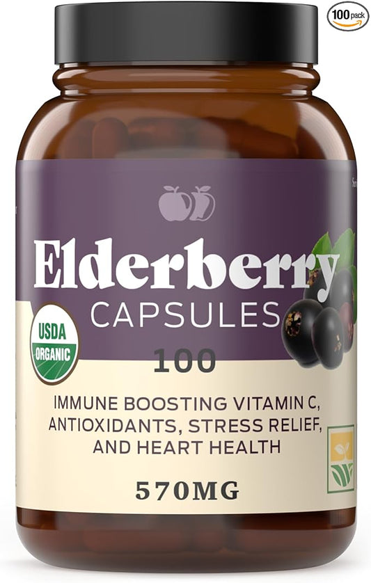 Organic Elderberry Capsules - Organic, Dried, & Pure Elderberry Sambucus Natural Immune Boost Capsules - 570 mg