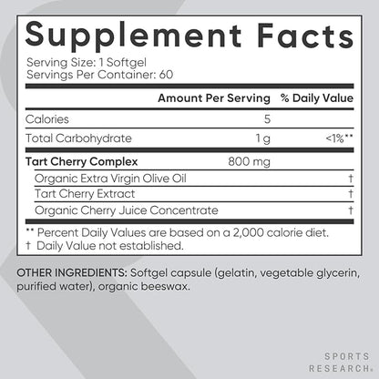 Sports Research Tart Cherry Concentrate - Made from Montmorency Tart Cherries - Non-GMO & Gluten Free (60 Liquid Softgels)