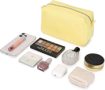 Organizer Bag Lightweight Cosmetic Bag with Ring Clasp Perfect Travel Makeup Bag for Women nylon Stand Up Design (Yellow/Nylon)