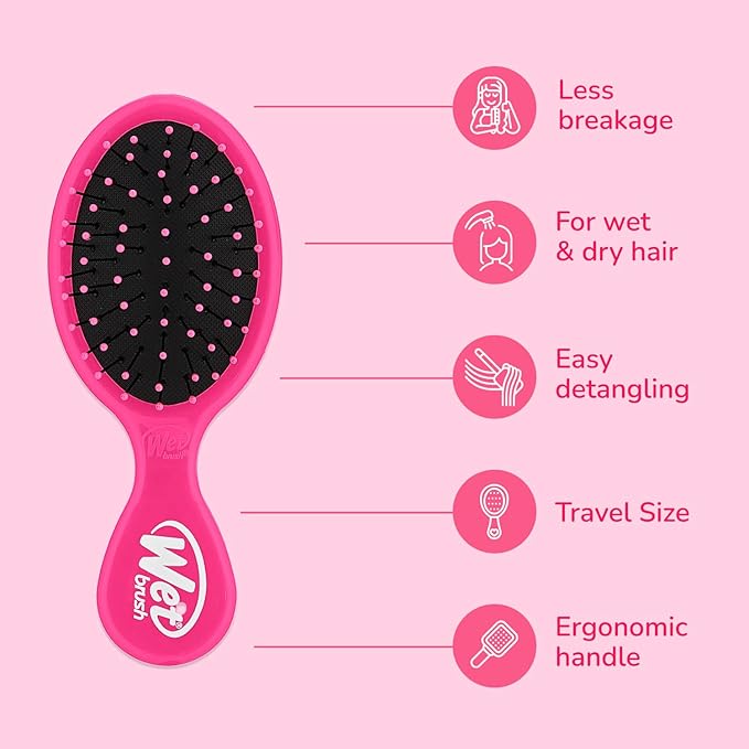 Wet Brush Squirt Detangling Brush, 3 Ct, Pink, Purple & Blue, Mini Detangler, No Tangle Ultra-Soft IntelliFlex Bristles, Wet & Dry Styling Hairbrush for Women & Men, All Hair Types