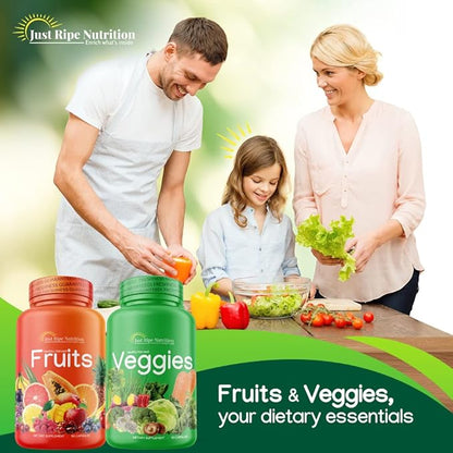 Fruits and Veggies Supplement - 90 Fruit and 90 Veggies Capsules (2 Pack) - 100% Whole Natural Superfood - Filled with Vitamins and Minerals - Supports Energy Levels - Made