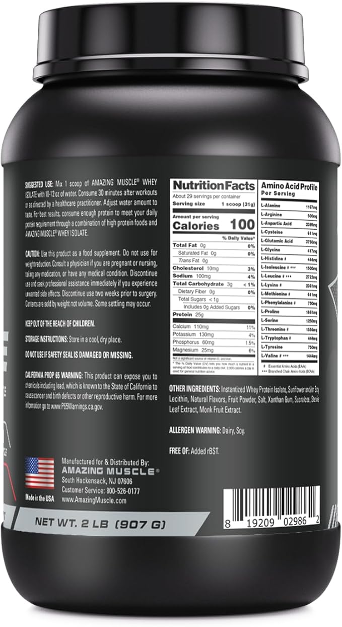 Whey Protein Isolate Powder | 25 Grams Protein Per Serving | 100% Whey Isolate | Zero Fat | Made in USA (2 Lb, Strawberry)