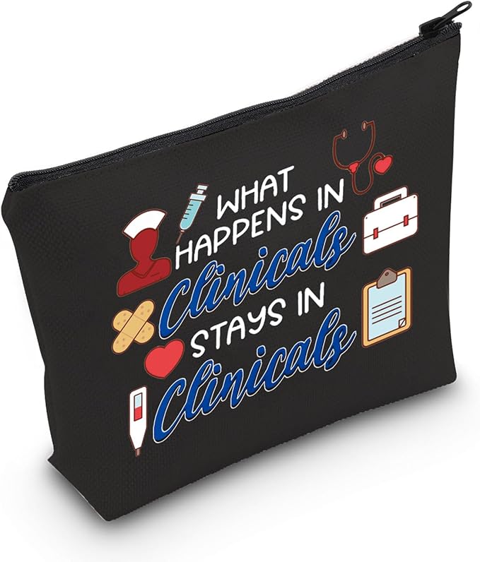 POFULL Nursing Clinical Instructor Gift What Happens in Clinicals Stays in Clinicals Cosmetic Bag Medical Gift (What Happens black bag)