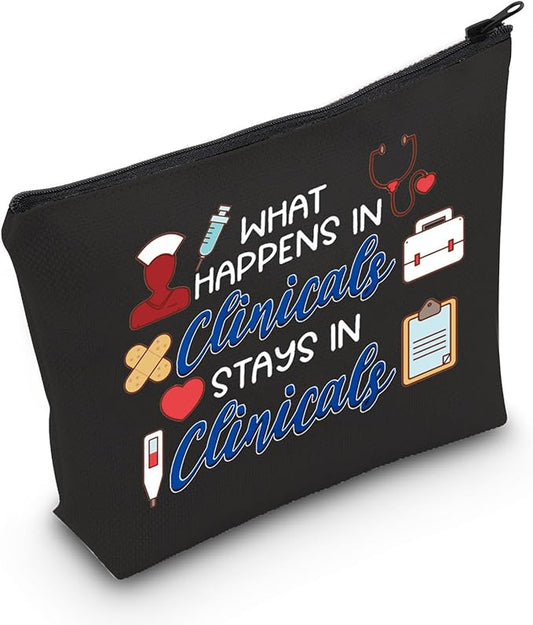 POFULL Nursing Clinical Instructor Gift What Happens in Clinicals Stays in Clinicals Cosmetic Bag Medical Gift (What Happens black bag)