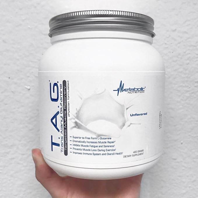 Metabolic Nutrition, TAG, Trans Alanyl Glutamine, 100% L-Glutamine Peptide Powder, Pre Intra Post Workout Supplement, 400 Grams (40 Servings) (Unflavored)