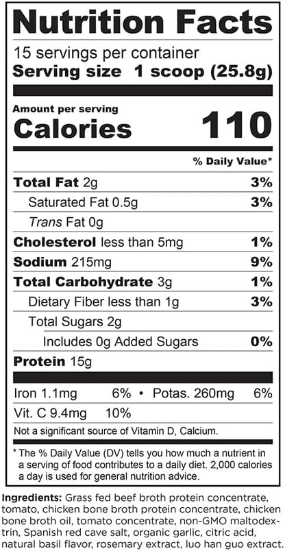 Ancient Nutrition Bone Broth Protein Powder, Tomato Basil, Grass-Fed Chicken and Beef Bone Broth Powder, 15g Protein Per Serving, Supports a Healthy Gut, 15 Servings