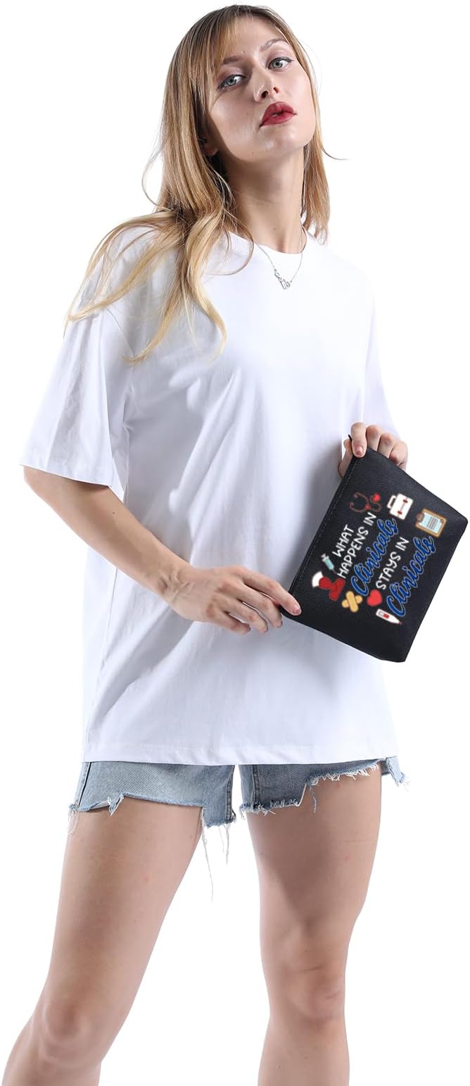 POFULL Nursing Clinical Instructor Gift What Happens in Clinicals Stays in Clinicals Cosmetic Bag Medical Gift (What Happens black bag)