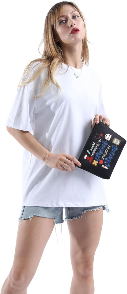 POFULL Nursing Clinical Instructor Gift What Happens in Clinicals Stays in Clinicals Cosmetic Bag Medical Gift (What Happens black bag)