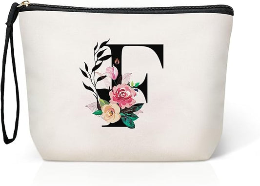 TOPEAST Birthday Gifts for Women Mom - A-Z Personalized Makeup Bag, Monogrammed Bridesmaid Gifts for Women Friends Teachers, Travel Toiletry Makeup Organizer Zipper Pouch (Letter F)