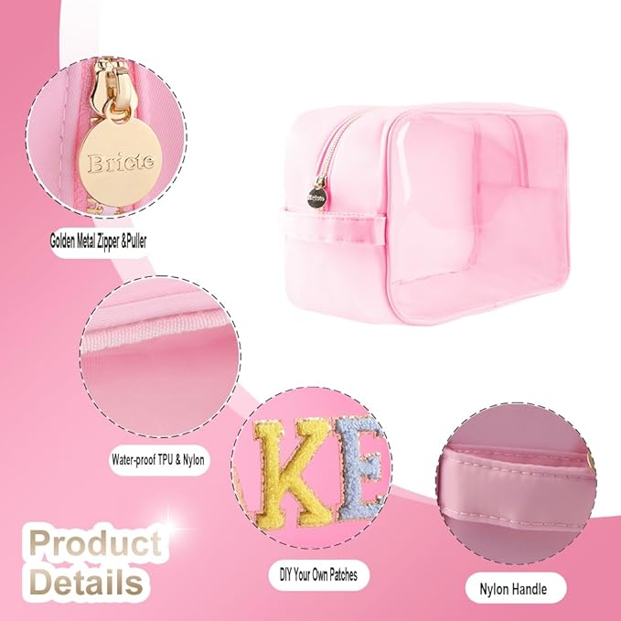 Extra Large Preppy Transparent Makeup Pouch Women Travel Clear TPU and Nylon Cosmetic Pouch (Extral-Large,Pink)