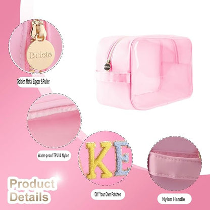 Extra Large Preppy Transparent Makeup Pouch Women Travel Clear TPU and Nylon Cosmetic Pouch (Extral-Large,Pink)