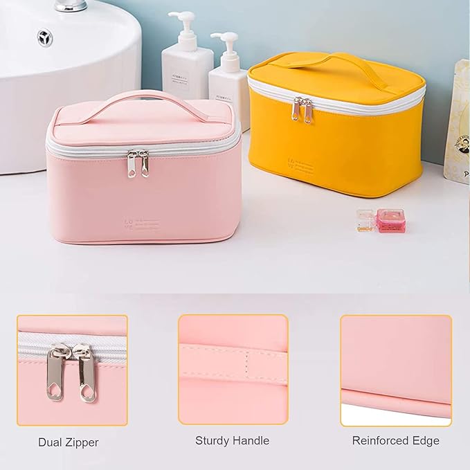 KITENROM Portable Makeup Bag Cosmetic Bags for Women Medium Pouch Case Purse Make Up Organization Waterproof (Pink)