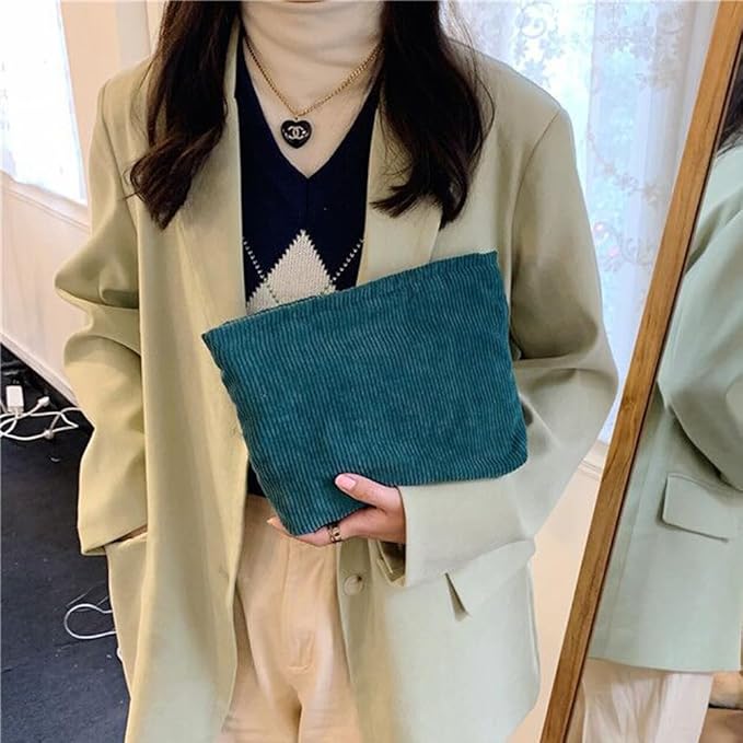 Cosmetic Bags for Women Makeup Bag Large Capacity Purse Travel Toiletry Zipper Storage Pouch Make up Brushes Organizer for Gifts (Corduroy, Turquoise)