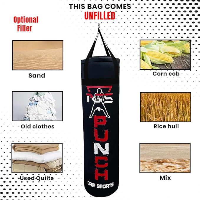 PGS Punching Bag - Hanging Boxing Bag for MMA, Karate, Judo, Muay Thai, Kickboxing, Self Defense Training for Training at Home or Gym or Office - Unfilled Heavy Bag 70 to 100 lbs - Black- UNFILLED