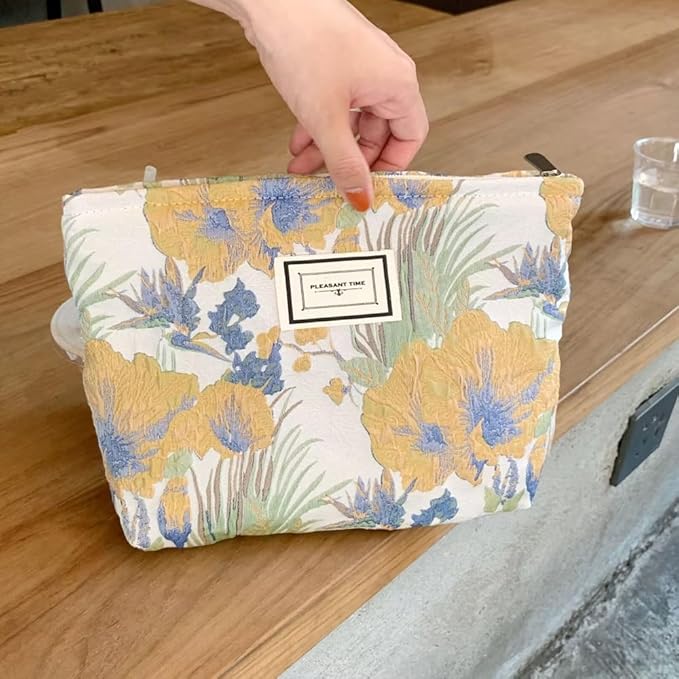 Cosmetic Bags for Women Makeup Bag Large Capacity Purse Travel Toiletry Zipper Storage Pouch Make up Brushes Organizer for Gifts (Orange, paint flowers)