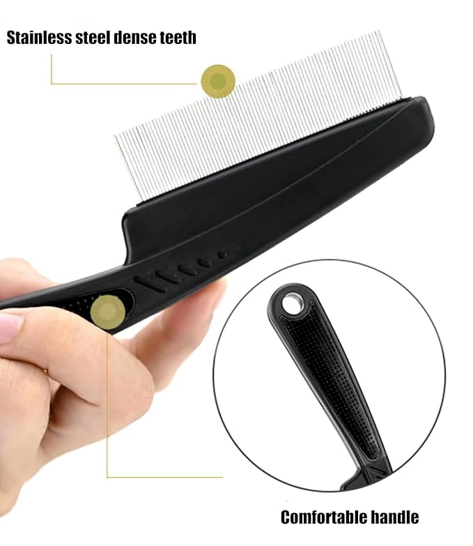 Dandruff Comb Fine Tooth Scalp Detox Comb Lice for Women, Men & Kids Stainless Steel Scalp Detoxing, Sweep & Massage Hair Brush Tool for Hair Care (Black 3PC)
