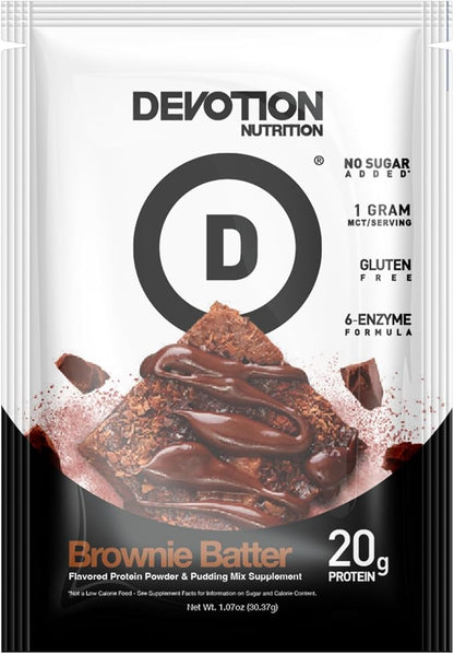 Devotion Nutrition Protein Powder Blend | Gluten Free, Keto Friendly, No Added Sugars | 1g MCT | 20g Whey & Micellar Protein | 12 Count Packets (Brownie Batter)